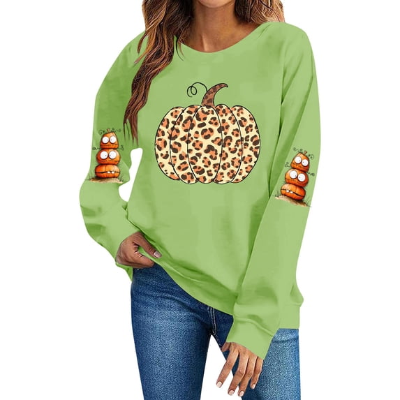 Enjoytime Halloween Crew Neck Sweatshirts Women Vintage Funny Printed Pullover Top Lightweight Casual Long Sleeve Sweatshirt