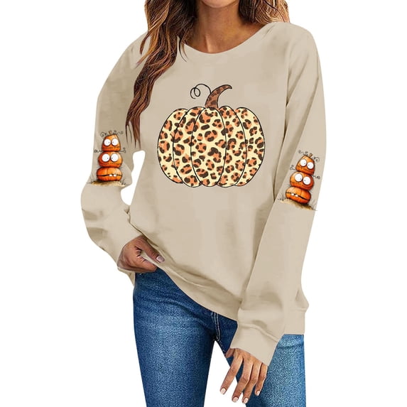 Enjoytime Halloween Crew Neck Sweatshirts Women Vintage Funny Printed Pullover Top Lightweight Casual Long Sleeve Sweatshirt