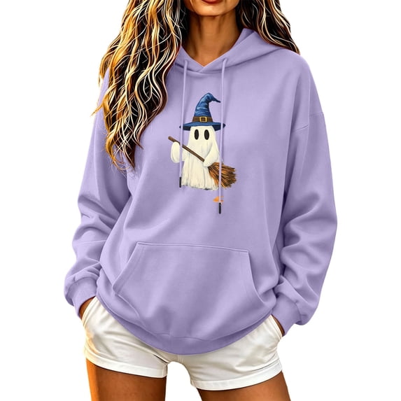 Enjoytime Halloween Ghost Hoodies for Women Long Sleeve Pullover Hoodie Fall Cute Casual Spooky Season Sweatshirt