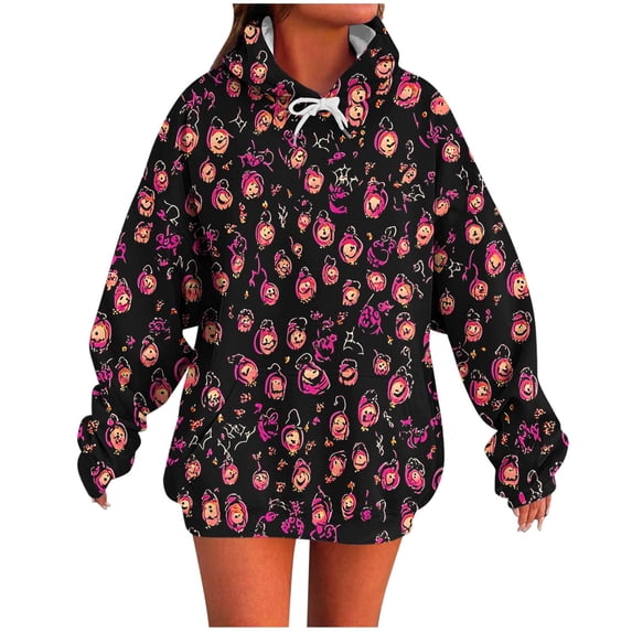 Enjoytime Halloween Hoodie for Women Ghost Printed Long Sleeve Sweatshirt Fall Fashion Cute Vintage Pullover Tops