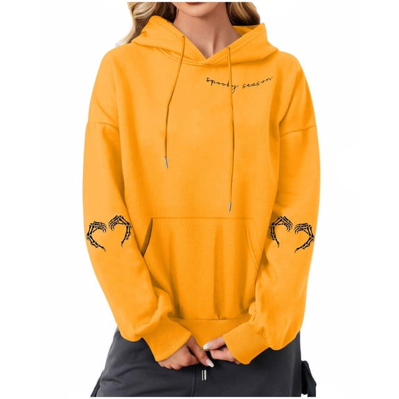 Enjoytime Halloween Hoodies for Women Vintage Printed Long Sleeve Crewneck Sweatshirts Casual Loose Fall Winter Pullover Tops Orange M