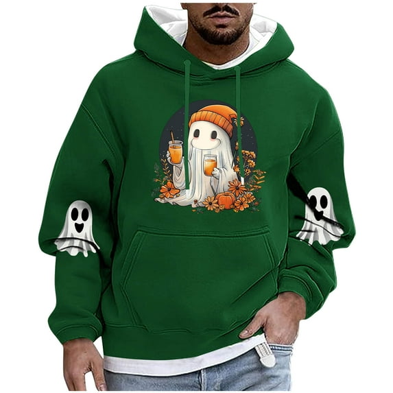 Enjoytime Halloween Mens Oversized Sweatshirt Printed Long Sleeve Pullover Hoodies with Drawstring Fashion Casual Party Hoodie Green L