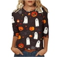 thumbnail image 1 of Enjoytime Halloween Shirt for Women Crew Neck 3/4 Sleeve Ghost Pumpkin Graphic Tops Plus Size Fashion Vintage Funny Casual Tees, 1 of 5