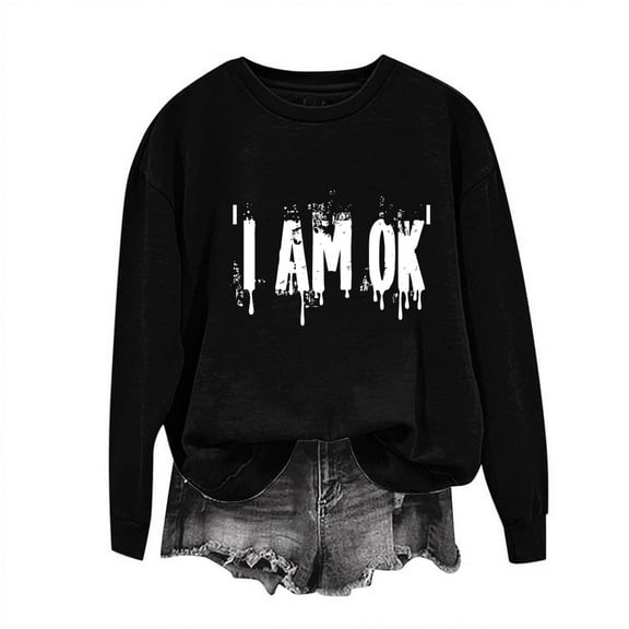 Enjoytime Halloween Sweatshirts Women Letter Print Long Sleeve Shirts Fall Holiday Crew Neck Pullover Tops