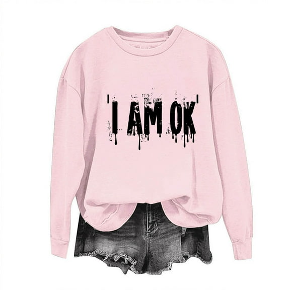 Enjoytime Halloween Sweatshirts Women Letter Print Long Sleeve Shirts Fall Holiday Crew Neck Pullover Tops