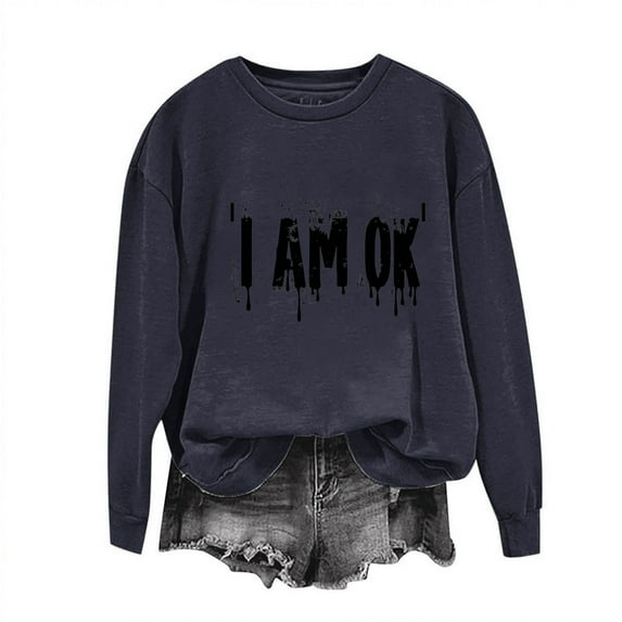 Enjoytime Halloween Sweatshirts Women Letter Print Long Sleeve Shirts Fall Holiday Crew Neck Pullover Tops