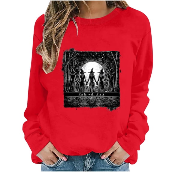 Enjoytime Halloween Sweatshirts for Women Funny Printed Crew Neck Long Sleeve Tops Fall Fashion Casual Spooky Season Sweatshirt