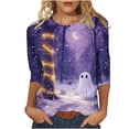 thumbnail image 1 of Enjoytime Halloween Tops for Women Ghost Printed Crew Neck 3/4 Sleeve Shirts Plus Size Fashion Vintage Funny Casual Tees, 1 of 5
