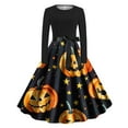 thumbnail image 1 of Enjoytime Halloween Women Dresses Printed Round Neck Long Sleeve Midi Dress Vintage Elegant Gothic Renaissance Dress Multicolor S, 1 of 3