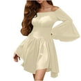 thumbnail image 1 of Enjoytime Halloween Women Dresses Solid Color Crewneck Long Sleeve Short Dress Off The Shoulder Elegant Vintage Renaissance Costume Women Beige L, 1 of 8
