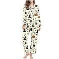 thumbnail image 1 of Enjoytime Halloween Womens Pajama Set Vintage Printed Lapel Long Sleeve Button Down Blouse Loose Pants Loungewear Casual Soft Comfy Sleepwear, 1 of 6