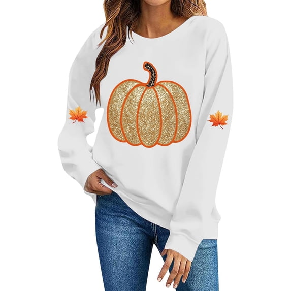 Enjoytime Halloween Womens Sweatshirt Pumpkin Print Long Sleeve Pullover Tops Fall Fashion Lightweight Casual Crew Neck Sweatshirts