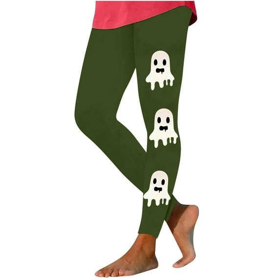 Enjoytime Halloween Yoga Pants Women Vintage Printed High Waist Leggings Casual Athletic Travel Workout Sweatpants Green M