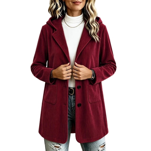 Enjoytime Hooded Jackets for Women Lightweight Soft Long Sleeve Button Down Coat Fall Fashion Business Casual Outwear