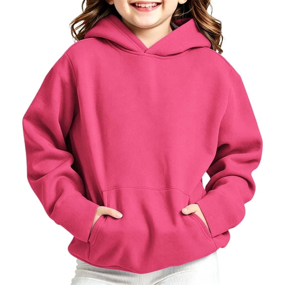 Enjoytime Hoodies for Girls Solid Color Long Sleeve Pullover Sweatshirts Fall Winter Warm Casual Kids Clothes