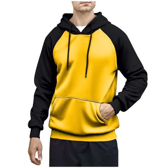 Enjoytime Hoodies for Men Patchwork Long Sleeve Casual Pullover Tops Fall Winter Loose Soft Basic Sweatshirts with Pockets Yellow M