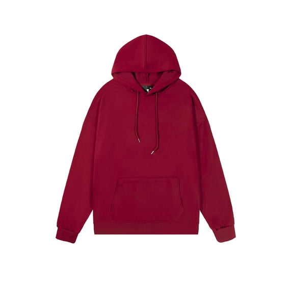Enjoytime Hoodies for Men Solid Color Long Sleeve Basic Pullover Hoodie Casual Drawstring Loose Oversized Sweatshirt with Pocket Wine XL
