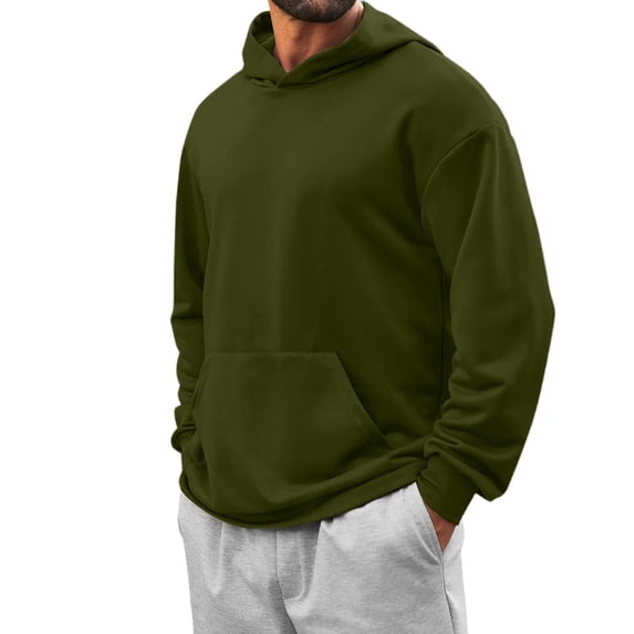 Enjoytime Hoodies for Men Solid Color Long Sleeve Pullover Sweatshirts Casual Loose Fall Winter Warm Oversized Hoodie with Pockets Army Green XXXL