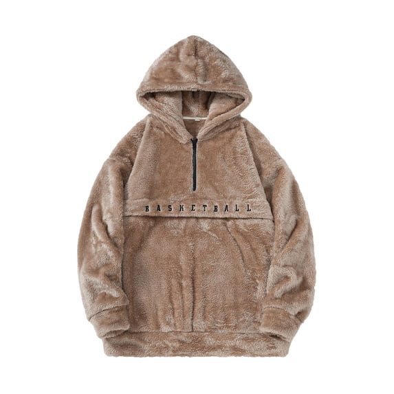 Enjoytime Hoodies for Men Thick Winter Long Sleeve Quarter Zip Pullover Tops Casual Loose Fall Warm Oversized Sweatshirt with Pockets Khaki XL