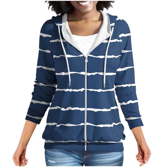Enjoytime Hoodies for Women Casual Printed Long Sleeve Oversized Sweatshirt Fall Winter Trendy Zip Up Hoodie Pullover Tops Navy XXL
