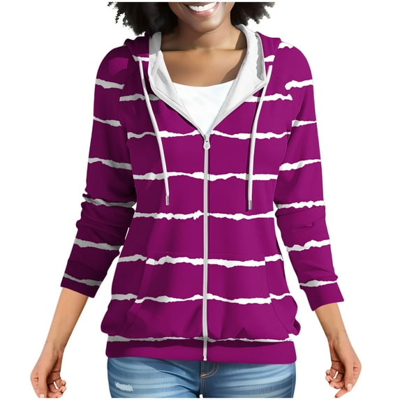 Enjoytime Hoodies for Women Casual Printed Long Sleeve Oversized Sweatshirt Fall Winter Trendy Zip Up Hoodie Pullover Tops Purple XXXL