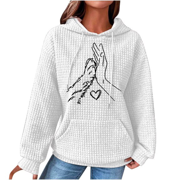 Enjoytime Hoodies for Women Casual Printed Long Sleeve Pullover Hooded Crewneck Drawstring Sweatshirt with Pocket