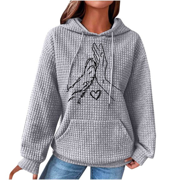 Enjoytime Hoodies for Women Casual Printed Long Sleeve Pullover Hooded Crewneck Drawstring Sweatshirt with Pocket