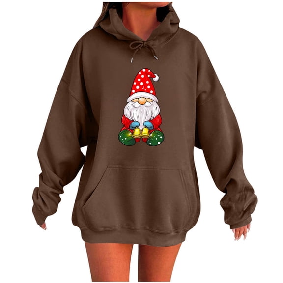 Enjoytime Hoodies for Women Christmas Cute Printed Long Sleeve Sweatshirts Fall Winter Loose Casual Pullover Hoodie Brown XXL