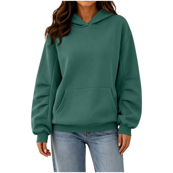 Enjoytime Hoodies for Women Fall Winter Long Sleeve Sweatshirt Trendy Cozy Casual Solid Pullover Hoodie with Pocket