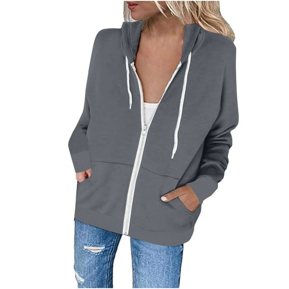 Enjoytime Hoodies for Women Full Zip Up Lightweight Sweatshirts Solid Color Long Sleeve Casual Tops Fall Outfit 2025
