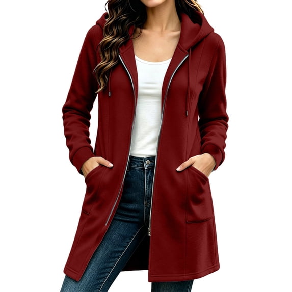 Enjoytime Hoodies for Women Long Sleeve Zip Up Long Oversized Sweatshirt Fleece Cozy Casual Fall Winter Jacket with Pockets