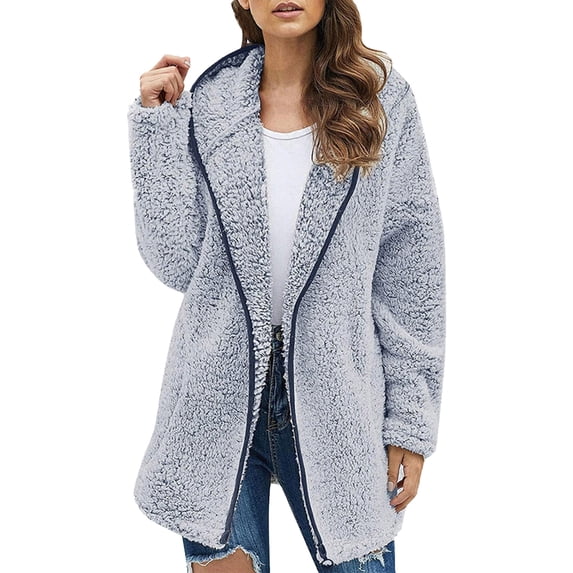 Enjoytime Hoodies for Women Solid Color Lapel Long Sleeve Zip Up Hoodie Casual Comfy Warm Fall Winter Sweatshirt Blue M