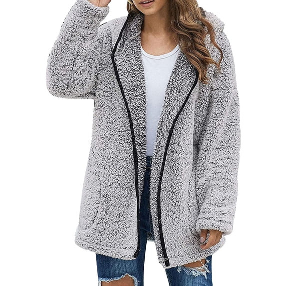 Enjoytime Hoodies for Women Solid Color Lapel Long Sleeve Zip Up Hoodie Casual Comfy Warm Fall Winter Sweatshirt Dark Gray L