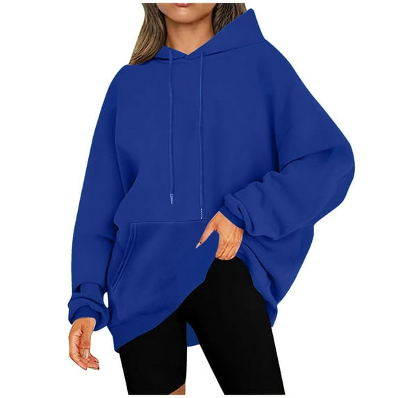 Enjoytime Hoodies for Women Solid Color Long Sleeve Crewneck Sweatshirts with Pocket Winter Warm Fashion Outfits Clothes