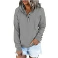 thumbnail image 1 of Enjoytime Hoodies for Women Solid Color Long Sleeve Half Button Down Sweatshirt Casual Lightweight Fashion Pullover Tops, 1 of 5