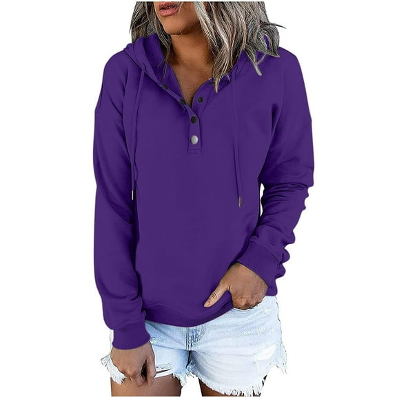 Enjoytime Hoodies for Women Solid Color Long Sleeve Half Button Down Sweatshirt Casual Lightweight Fashion Pullover Tops