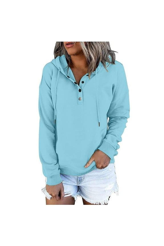 Hoodies for Women Solid Color Long Sleeve Half Button Down Sweatshirt Casual Lightweight Fashion Pullover Tops