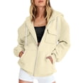 thumbnail image 1 of Enjoytime Hoodies for Women Solid Color Long Sleeve Zip Up Sweatshirt Fashion Casual Loose Lightweight Jacket with Pockets Beige XXL, 1 of 4