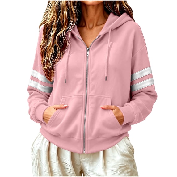 Enjoytime Hoodies for Women Striped Long Sleeve Zip Up Jacket Fall Fashion Casual Lightweight Sweatshirt with Pocket