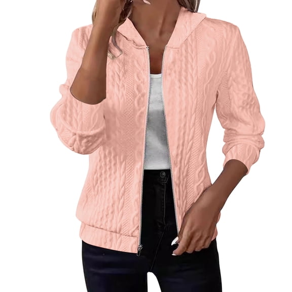 Enjoytime Hoodies for Women Trendy Solid Color Long Sleeve Sweatshirt Casual Loose Knit Zip Up Jacket with Pockets Orange S