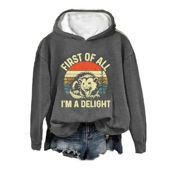Enjoytime Hoodies for Women Vintage Printing Long Sleeve Crewneck Sweatshirts Drawstring Loose Pullover Tops