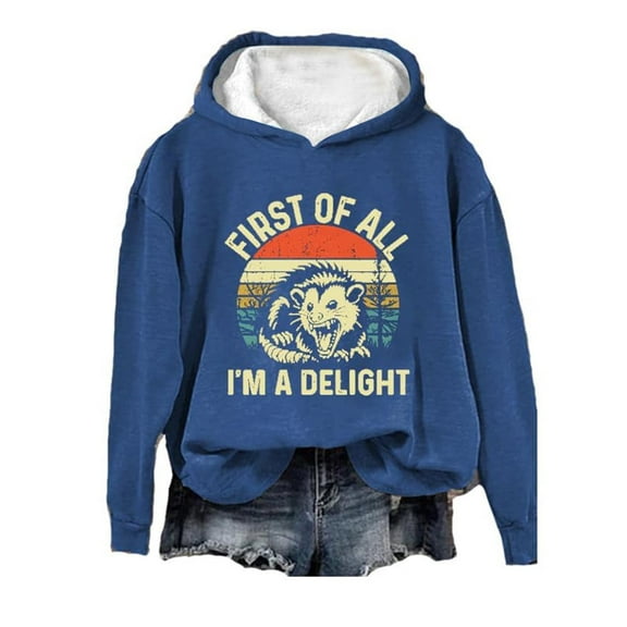 Enjoytime Hoodies for Women Vintage Printing Long Sleeve Crewneck Sweatshirts Drawstring Loose Pullover Tops