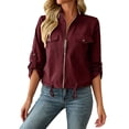 thumbnail image 1 of Enjoytime Jacket for Women Stand Collar Roll Tab Long Sleeve Cropped Jackets Zip Up Casual Oversized Outerwear, 1 of 8