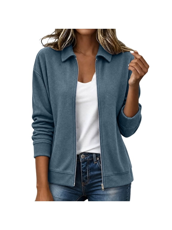 Jackets for Women Collared Long Sleeve Zip Up Jacket Fall Winter Lightweight Trendy Casual Outerwear