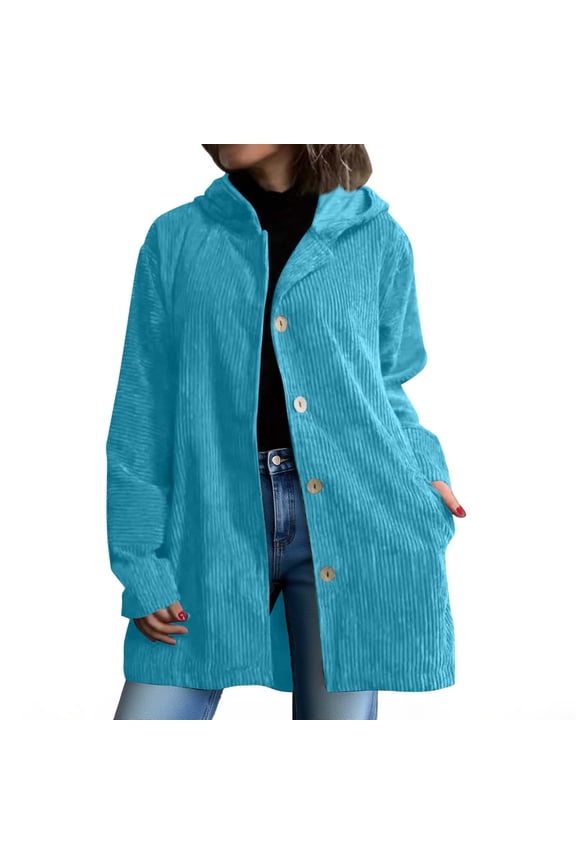 Jackets for Women Corduroy Solid Color Long Sleeve Hooded Coats Lightweight Fall Fashion Casual Outerwear 2025 Winter Clothes