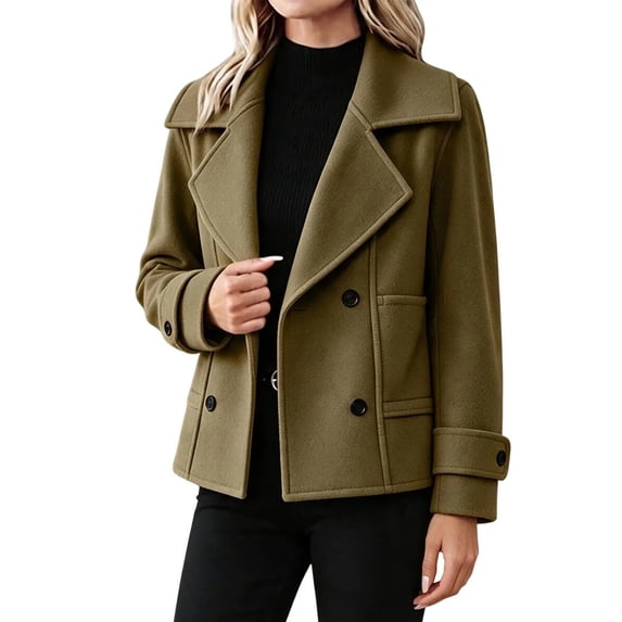 Enjoytime Jackets for Women Lapel Double Breasted Long Sleeve Cropped Coat Fashion Cozy Business Casual Fall Winter Outerwear