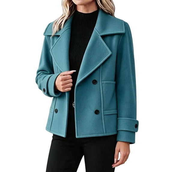 Enjoytime Jackets for Women Lapel Double Breasted Long Sleeve Cropped Coat Fashion Cozy Business Casual Fall Winter Outerwear