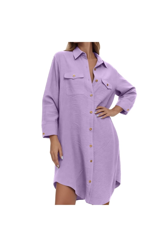 Jackets for Women Solid Color Long Sleeve Button Down Outerwear Trendy Fall Casual Lightweight Coat with Pocket