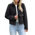 thumbnail image 1 of Enjoytime Jackets for Women Solid Color Long Sleeve Lapel Zip Up Coats Loose Fall Winter Casual Outerwear Black S, 1 of 8