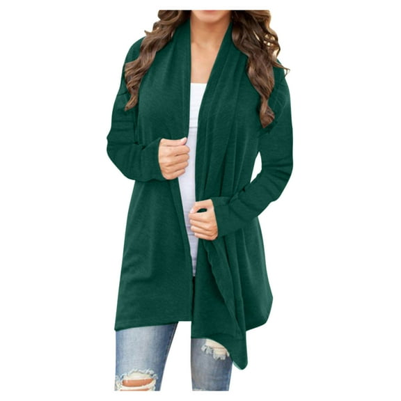 Enjoytime Jackets for Women Solid Color Long Sleeve Open Front Cardigan Casual Lightweight Loose Outerwear Plus Size Clothes Green XL
